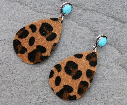 Turquoise & Leopard Earrings