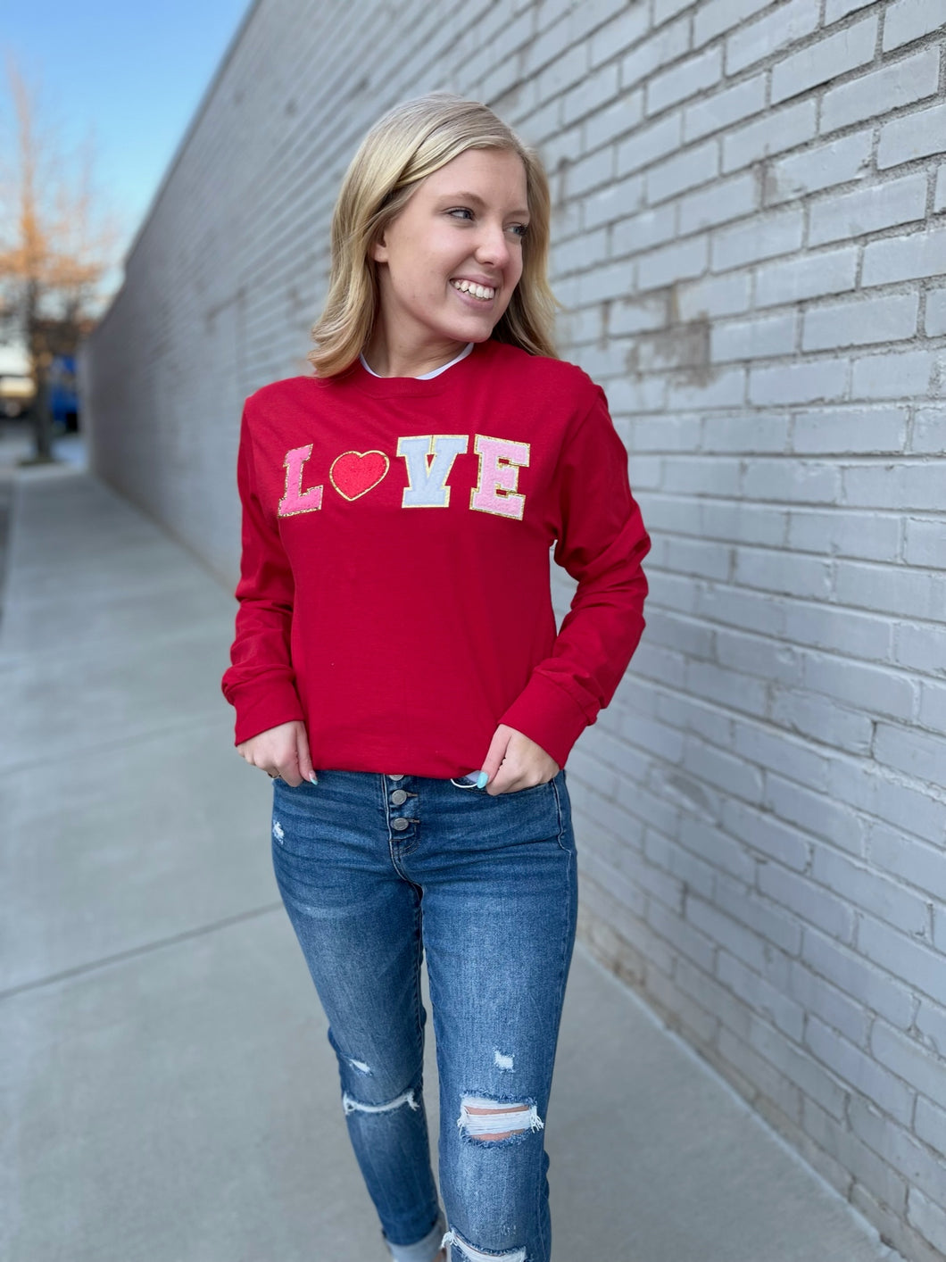 Forever Love Letter Patch Long-Sleeve Tee