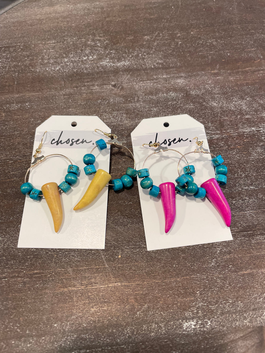 Turquoise and Tusk Hoop Earrings